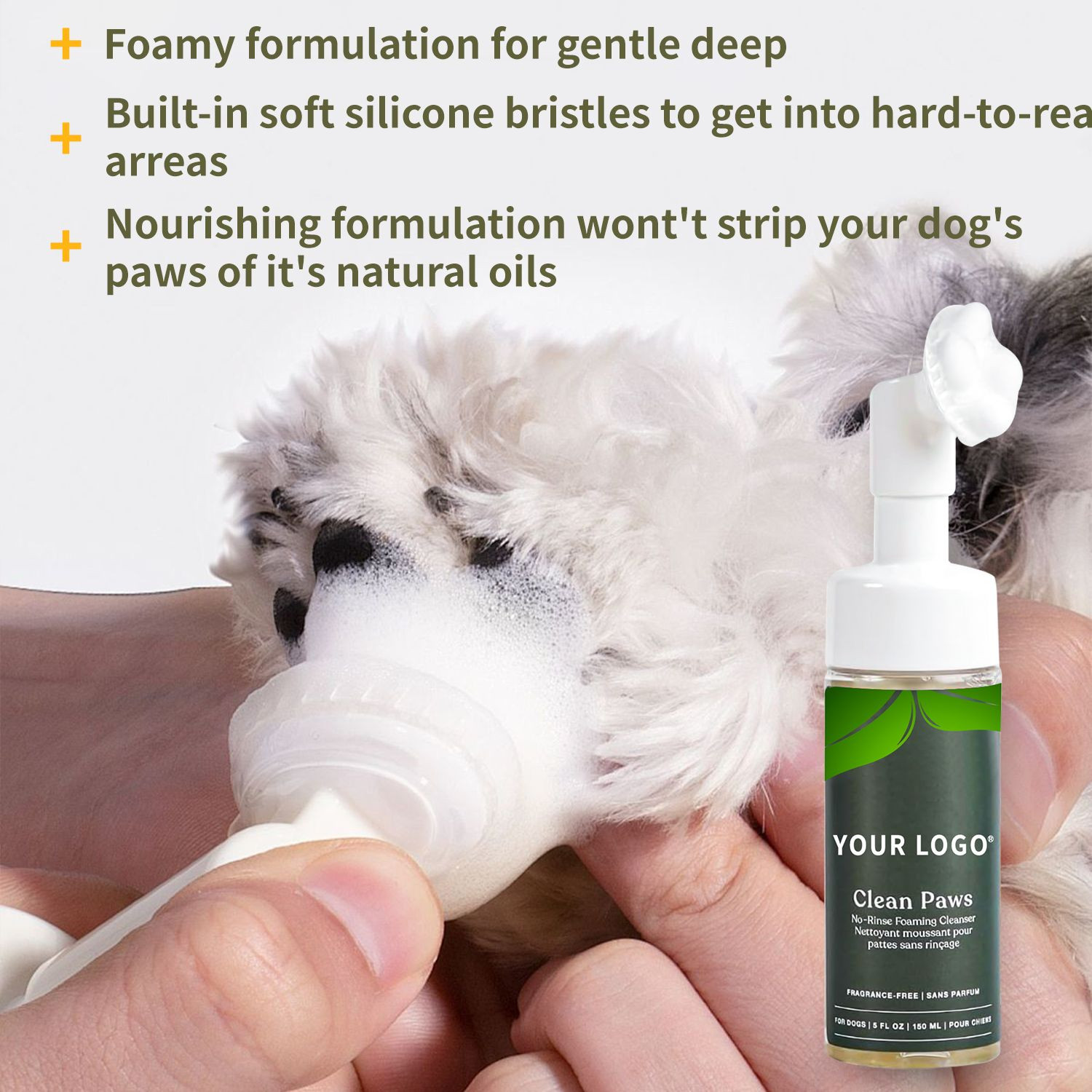 Vet Approved No-Rinse Pet Foam Cleanser 5oz Fragrance-Free Grape Seed Oil Pomegranate Extract Cleansing for Pet Paws