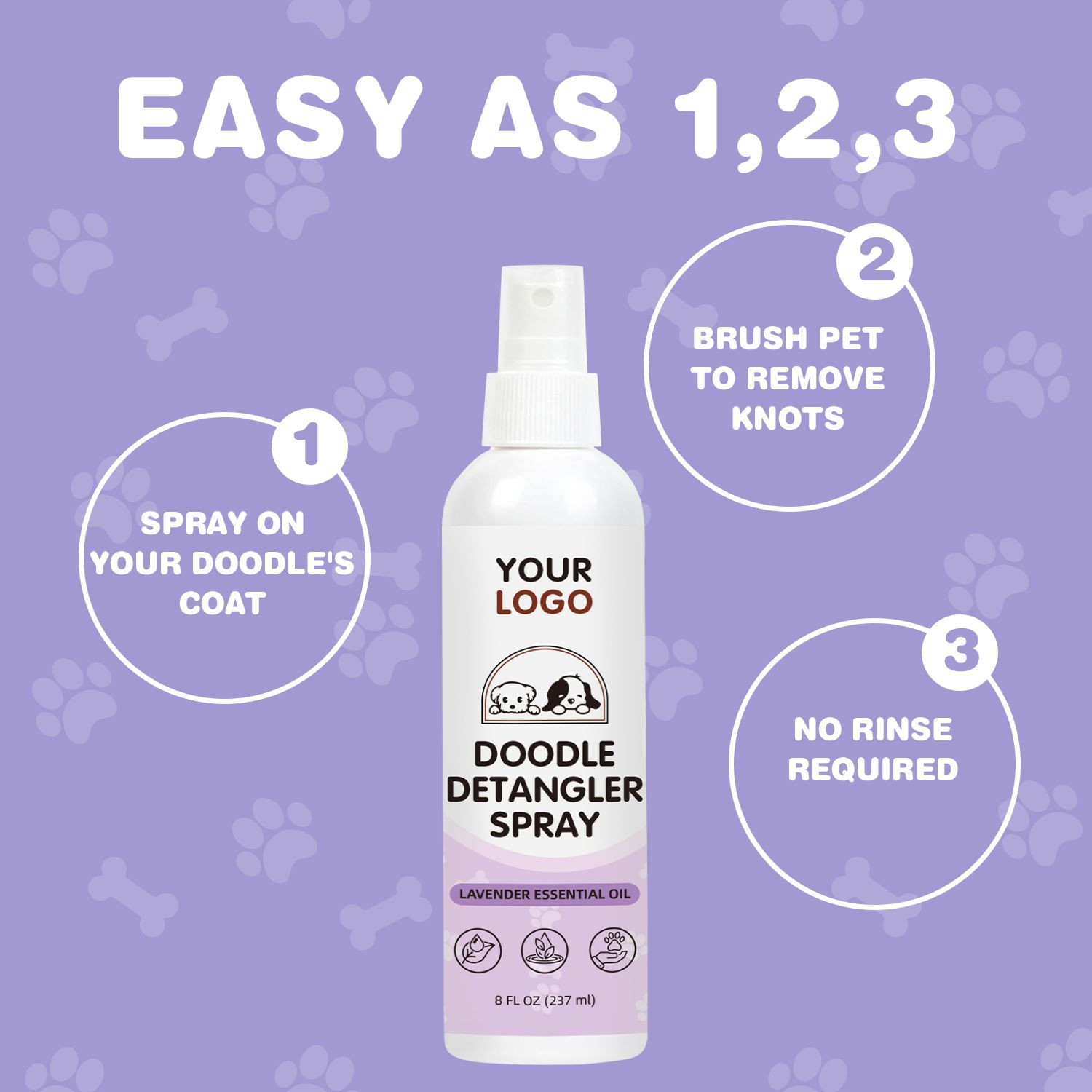 Hypoallergenic 8oz Dog Detangler Spray All Natural Lavender Essential Oil Pet Coat Conditioner for Cat Matted Fur