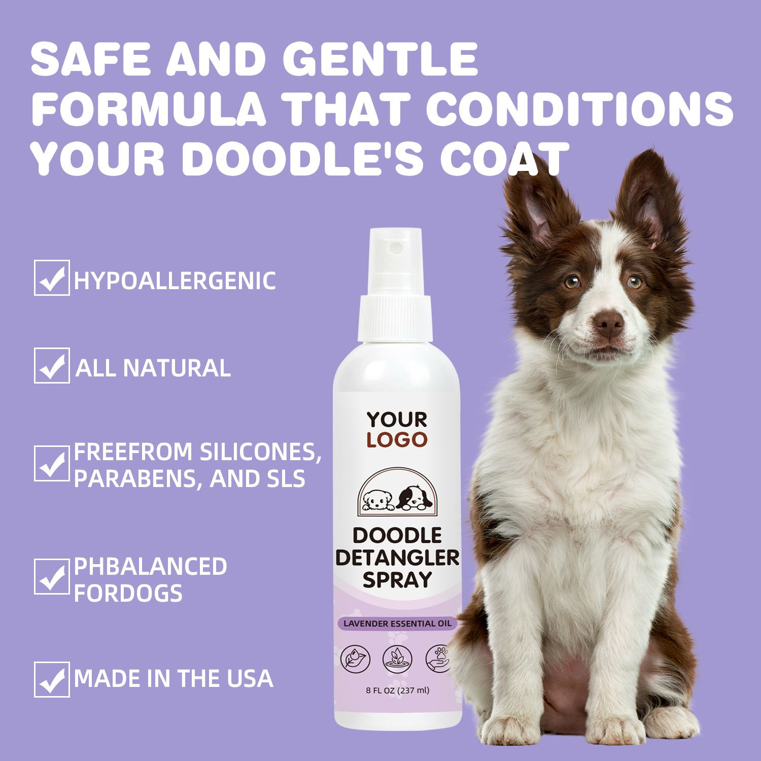 Hypoallergenic 8oz Dog Detangler Spray All Natural Lavender Essential Oil Pet Coat Conditioner for Cat Matted Fur